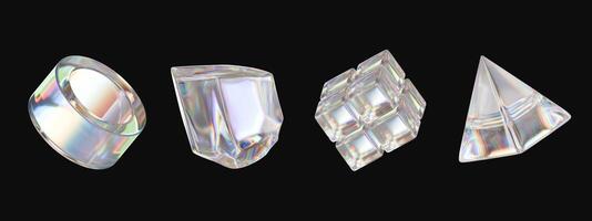 Holographic crystal object element pack isolated background 3d rendering photo