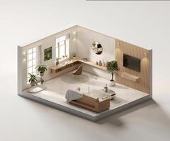 Isometric view living room space cozy style open inside interior architecture 3d rendering photo