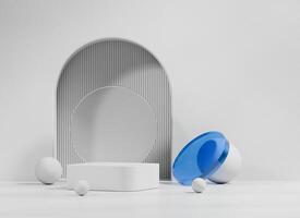 Minimal Modern White Podium Pedestal Platform For Product Display Showcase 3D Rendering photo