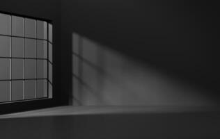 Minimal empty black room with window lighting 3D Rendering and copy space photo