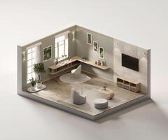 Isometric view living room minimal cozy style open inside interior architecture 3d rendering photo