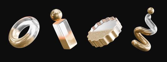 Gold and white Object geometry shape set isolated background 3d rendering photo