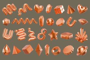Golden object geometry shape set isolated background 3d rendering photo