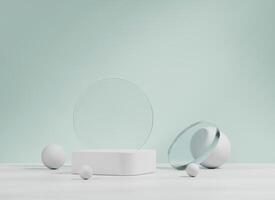 Minimal Modern White and Blue Podium Platform For Product Display Showcase 3D Rendering photo