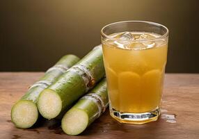 Sugarcane juice with fresh stalks photo