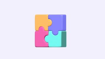 3D animation Colorful Jigsaw Puzzle in White Isolated Background video