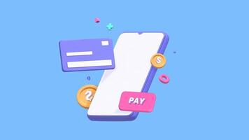 Payment Method with 3D Style of Smartphone and Cards, Coin Icon animation in Isolated Background video