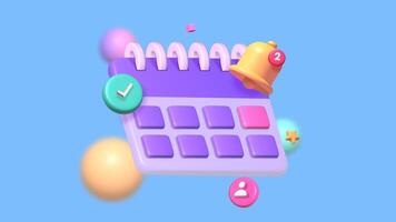 3D calendar date and time for reminder day with notice alert animation video