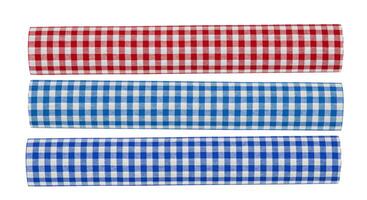 Red plaid fabric roll cut out isolated white background with clipping path photo