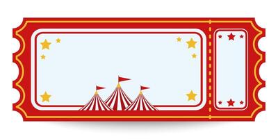 Circus Ticket With Red And Yellow Border, Stars And Tent Illustration. Admission Ticket Template With Copy Space For Banner, Invitation And Poster Design vector