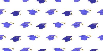 Seamless Pattern With Graduation Hats. Academic Cap Background. Education And School Graduation Concept For Wallpaper And Print Design. vector