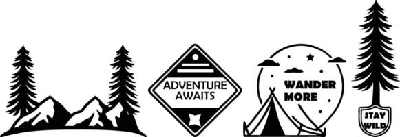 A set of three different types of signs that say adventure awaits vector