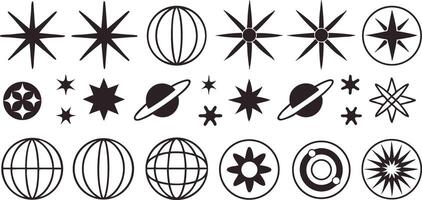 Celestial of stars planets globes circular shapes on background vector
