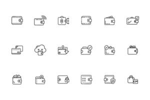 Set Wallet Icons in Outline Style Depicting Various Concepts Like Wireless, Cloud, Security vector