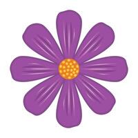 Bright Purple Daisy with Textured Petals Illustration. A stylized purple daisy with nine smooth, rounded petals radiating from a golden-yellow center. vector