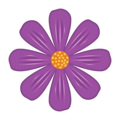 Bright Purple Daisy with Textured Petals Illustration. A stylized purple daisy with nine smooth, rounded petals radiating from a golden-yellow center.