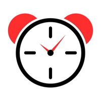 Red Alarm Clock Icon Illustration. This clean and modern illustration features a classic alarm clock design with bold, minimalist styling. vector