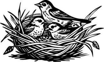 A vintage style illustration showing finch nest vector