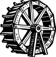 A vintage style illustration showing waterwheel energy vector