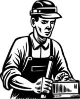 A vintage style illustration showing factory worker vector