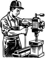 A vintage style illustration showing drill operator vector