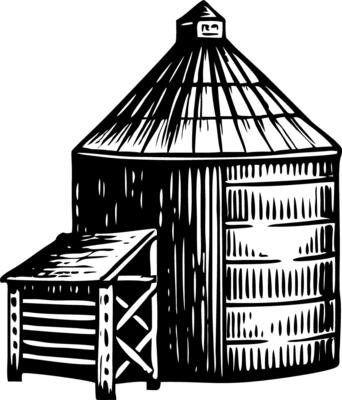 A vintage style illustration showing grain silo