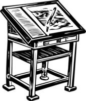 A vintage style illustration showing drafting table vector