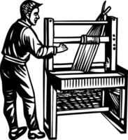 A vintage style illustration showing loom operator vector