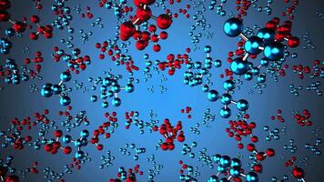 Visualization of molecular structures in blue and red colors showcasing dynamic interactions in a microscopic environment video