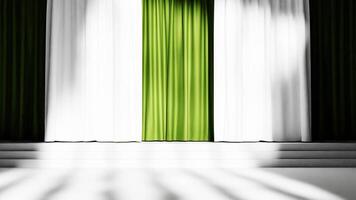 3D rendering of empty scene for product background with white and green curtains video