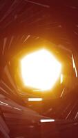 Abstract glowing tunnel with geometric red structures spiraling towards a bright central light video