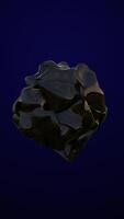 Abstract black glossy object with fluid shapes on a dark blue background, resembling a futuristic sculpture video