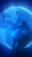 Digital Earth composed of glowing blue dots forming continents and oceans against a dark background video