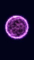 Glowing purple sphere with fiery texture resembling an energy ball on a dark background video