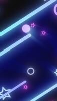 Glowing neon shapes including circles and stars on a dark background with a playful geometric layout video
