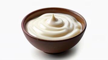 Fresh Yogurt in Small Brown Bowl Isolated photo