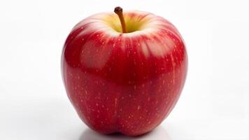 Single red Fuji apple isolated on a white background for food, nutrition, and healthy eating concepts. For illustrating fruit freshness and diet themes. photo