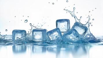 Ice Cubes Splashing in Refreshing Water photo