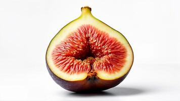 A juicy fig half with visible seeds and vibrant flesh, isolated on a white background. Suitable for food, nutrition, and healthy eating concepts. photo
