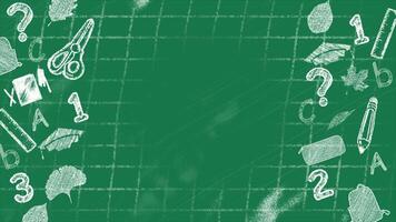 Hand Drawn learning symbol chalk texture on school Chalkboard, Chalk style seamless animation video