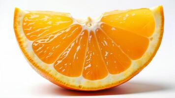 Fresh orange fruit slice with visible seeds and juicy flesh, isolated on a white background. Suitable for food, nutrition, and healthy lifestyle concepts. photo