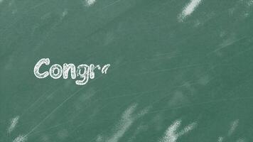 Animation chalk text of congratulations, hand drawn on school Chalkboard, Chalk text style loop seamless animation video