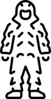 A linear style icon showing a character wearing ghillie suit vector