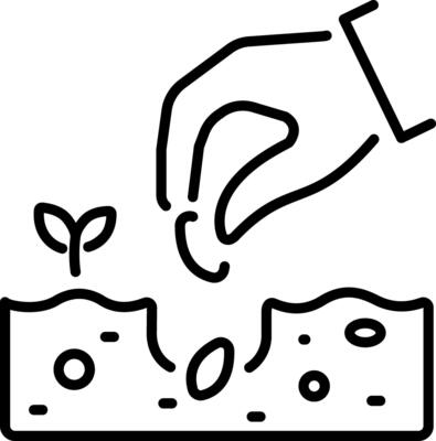 An outline style icon depicting seeding