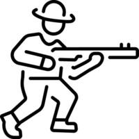 Line style icon showing a character holding a hunting gun vector