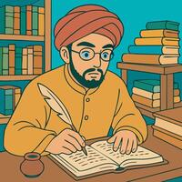 A Scholar Writing in a Library vector