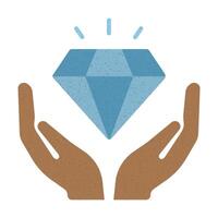 Hands holding a blue diamond illustration representing value and elegance in design vector