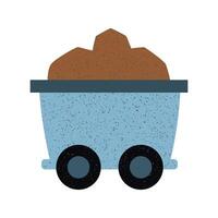 Mine cart loaded with brown ore on wheels in a minimalistic design without background vector