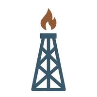 Oil drilling tower with flame symbolizing extraction and energy production vector