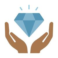 Hands holding a blue diamond symbolizing value and wealth in a minimalist design vector